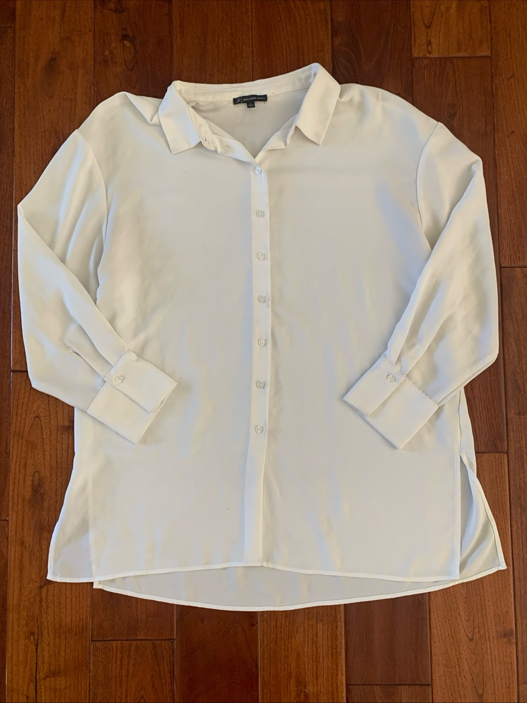 Adrianna Papell L Top Ivory Button Up Blouse Collar Long Sleeve Minimalist Work